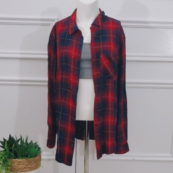 Garage Super Soft Rayon Plaid Red/Blue Flannel Shirt - Picture 1 of 10
